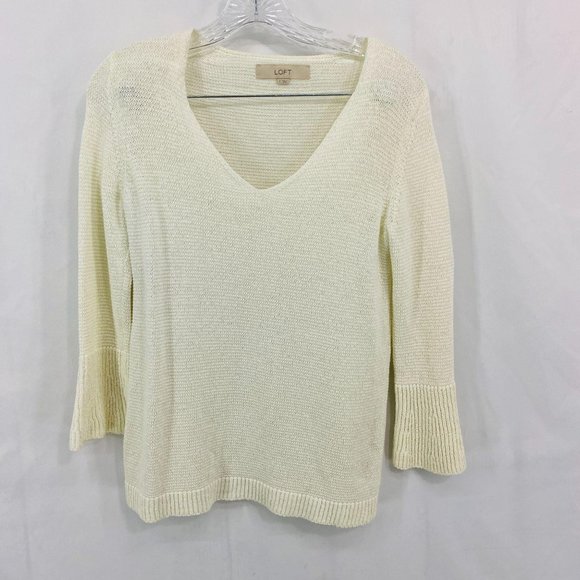 LOFT Sweaters - LOFT Cream V Neck Bell Sleeve Pullover